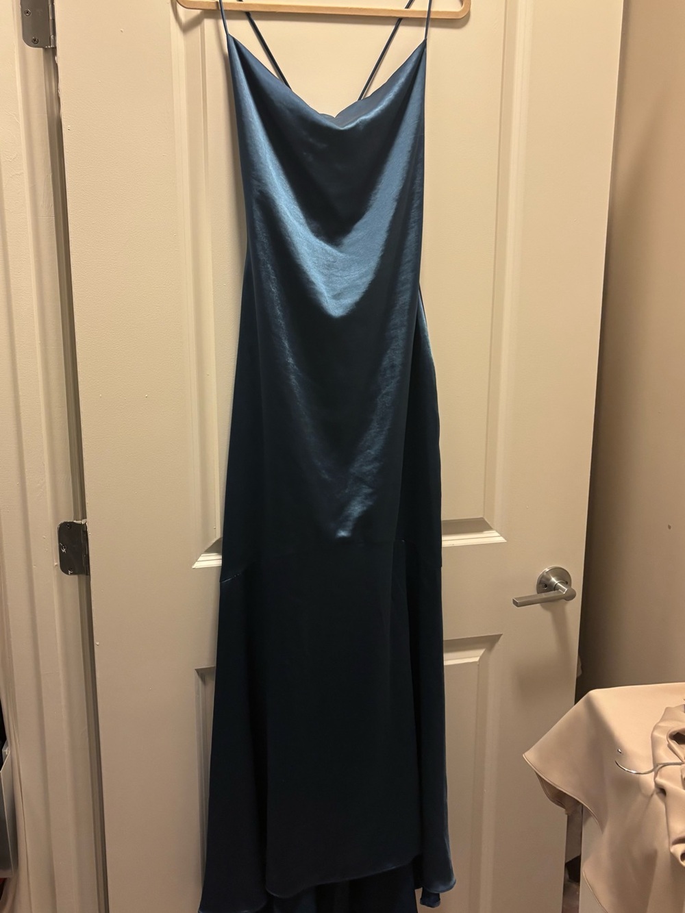 Elliatt Satin Slip Maxi Dress in Teal Blue